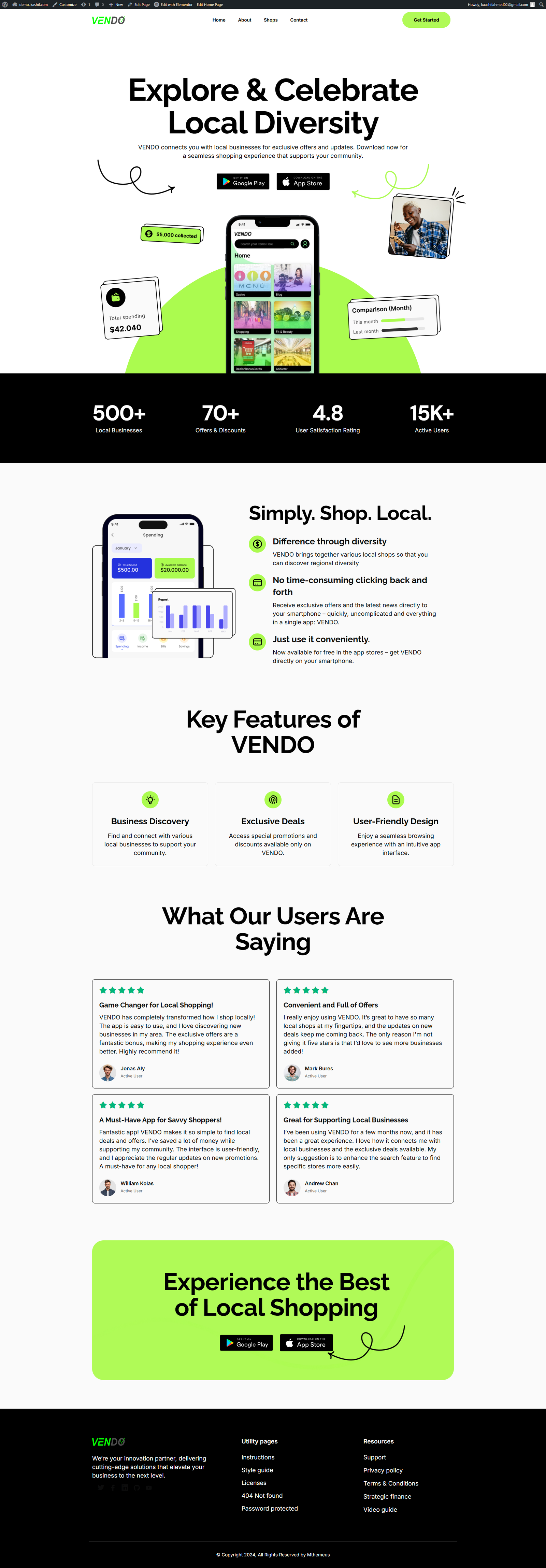 Vendo website full page preview